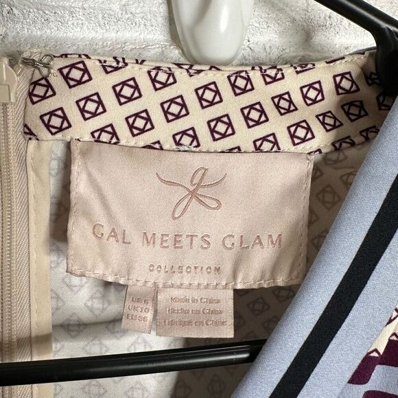 Gal Meets Glam Dakota Long Sleeve Fit and Flare Dress Purple Patterned size 6 - Picture 5 of 9